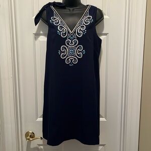 Lilly Pulitzer Penelope Navy dress . Embroidered jeweled neck line. Size 4.